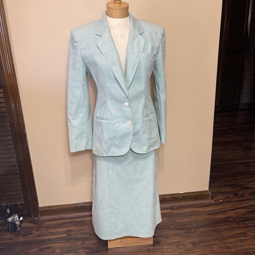 Vintage ILGWU Green Faux Suede Skirt Suit Blazer Maxi Skirt Set Size 10 USA